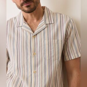 MARINE LAYER Stripe Hemp Shirt Button Up Short Sleeve Lightweight Men's Medium